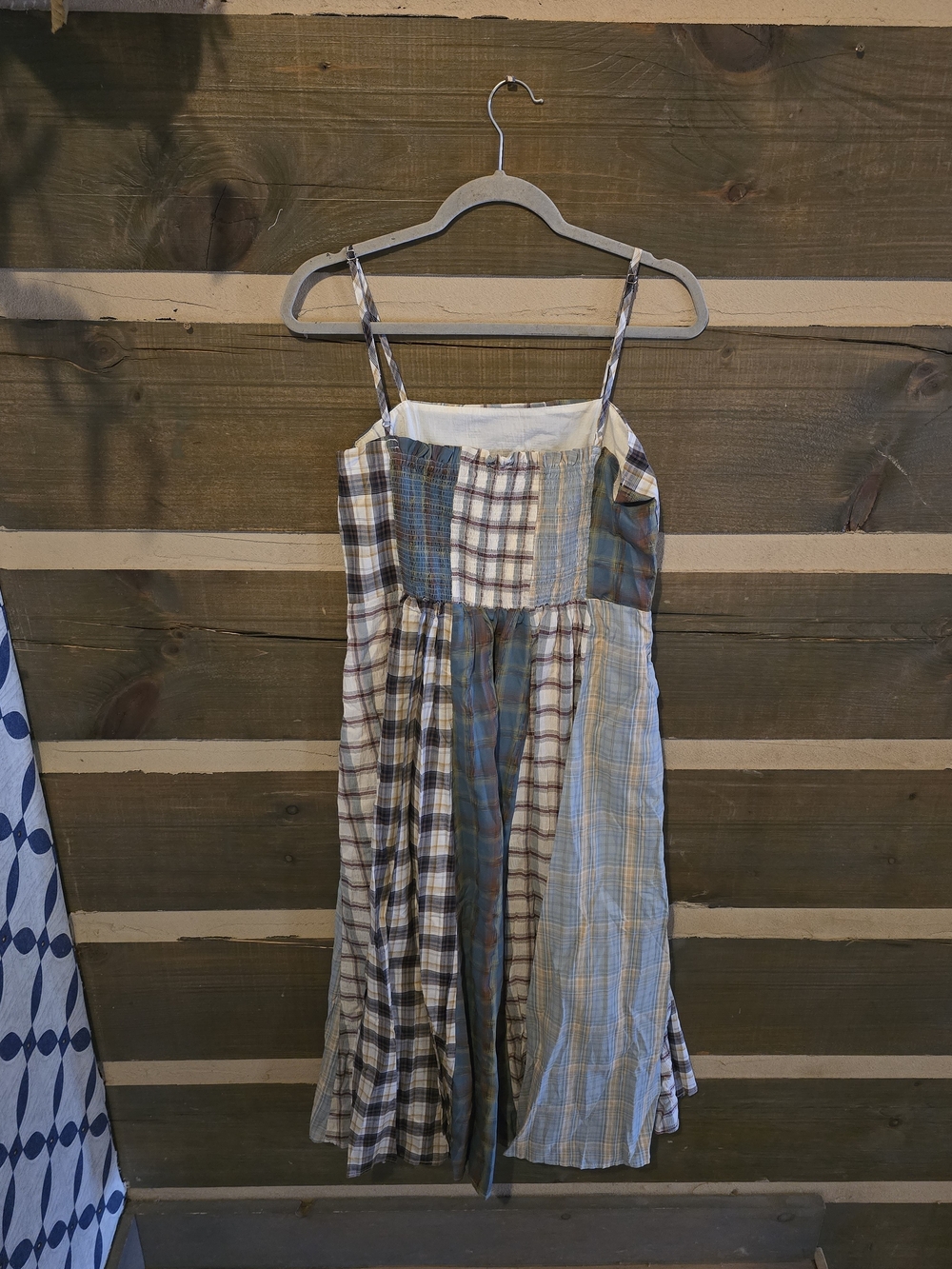 Plaid Patchwork Sundress - Blue & Cream - Picture 3 of 6